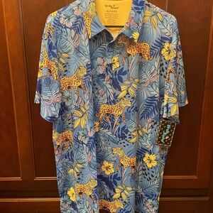 Birdie Bound  Men's Blue Cheetah Floral Print Polo Golf Shirt